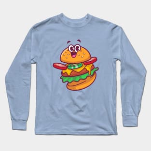 Cute Happy Burger Cartoon Long Sleeve T-Shirt